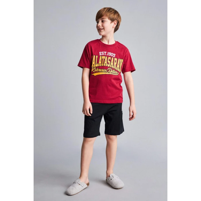Defacto H7340A8RD119 Kırmızı Galatasaray Kısa Kollu Pijama Üstü Şort Pijama Alt 2li Pijama Takımı Erkek Çocuk
