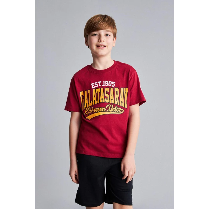 Defacto H7340A8RD119 Kırmızı Galatasaray Kısa Kollu Pijama Üstü Şort Pijama Alt 2li Pijama Takımı Erkek Çocuk