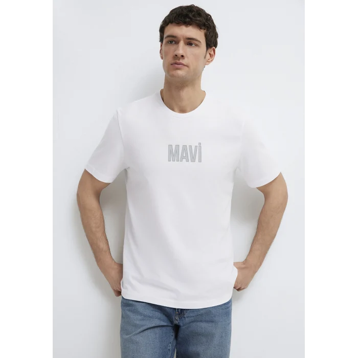 Mavi 0613186-620 Mavi Logo Baskılı Beyaz Tişört