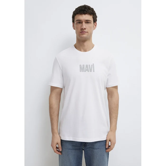 Mavi 0613186-620 Mavi Logo Baskılı Beyaz Tişört