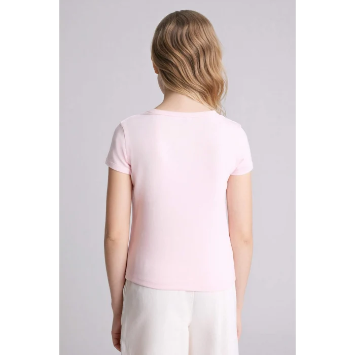 Defacto G1134A8PN343 Pembe Düğmeli Tişört Kız Çocuk