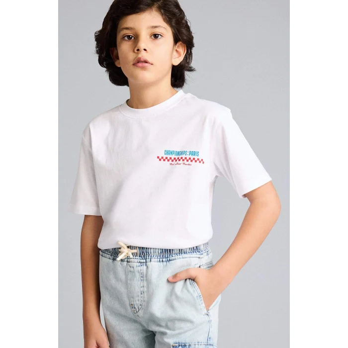 Defacto G9402A8WT34 Beyaz %100 Pamuk Baskılı Tişört Erkek Çocuk