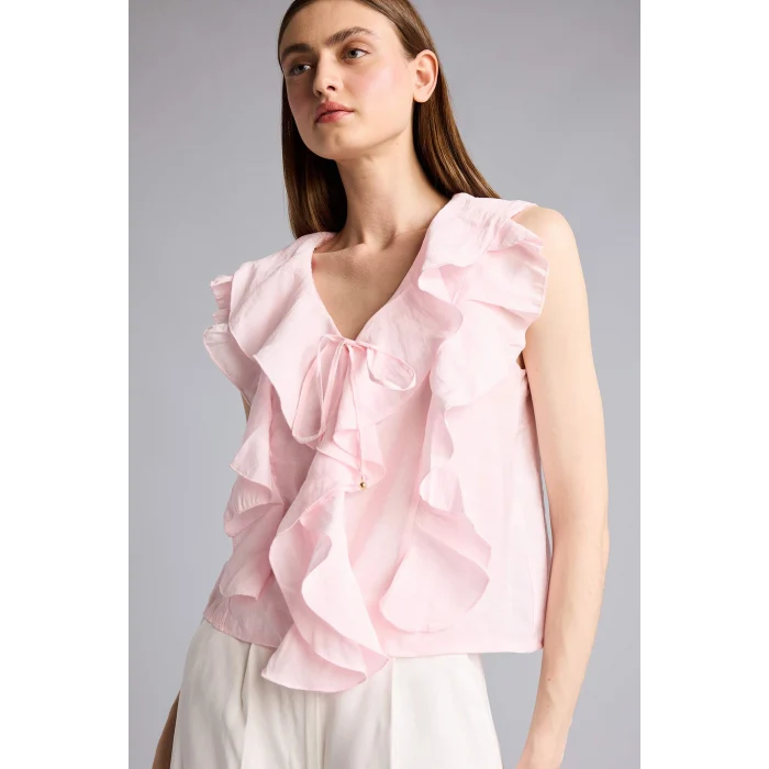 Defacto H3834AXPN114 Pembe Regular Fıt Modal Kolsuz Bluz