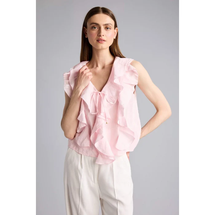 Defacto H3834AXPN114 Pembe Regular Fıt Modal Kolsuz Bluz