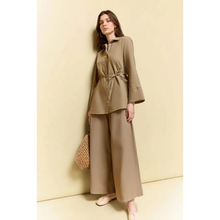 Defacto H3681AXKH419 Haki Culotte Keten Karışımlı Geniş Paça Pantolon