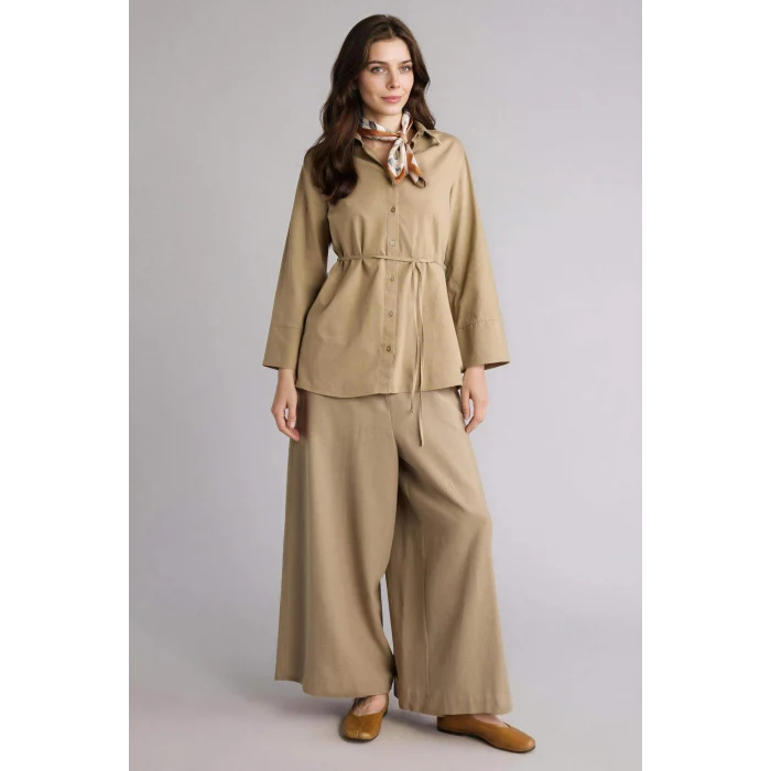 Defacto H3681AXKH419 Haki Culotte Keten Karışımlı Geniş Paça Pantolon