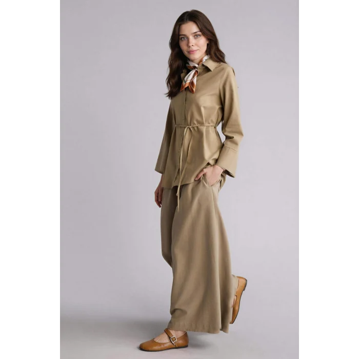 Defacto H3681AXKH419 Haki Culotte Keten Karışımlı Geniş Paça Pantolon