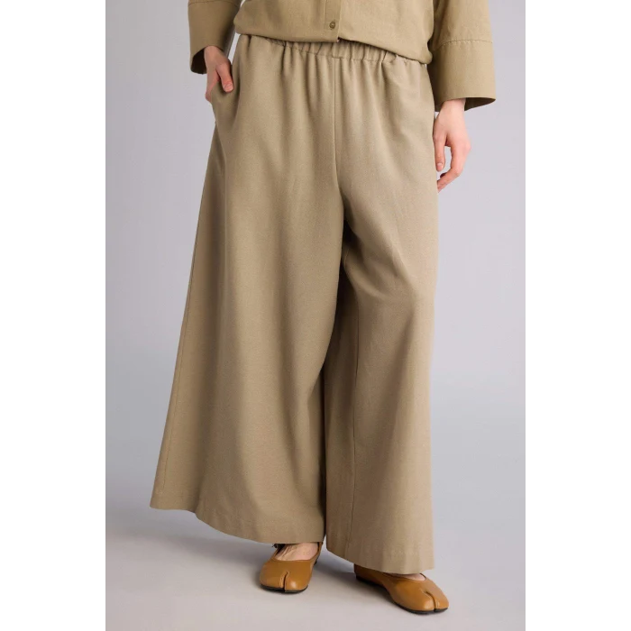 Defacto H3681AXKH419 Haki Culotte Keten Karışımlı Geniş Paça Pantolon