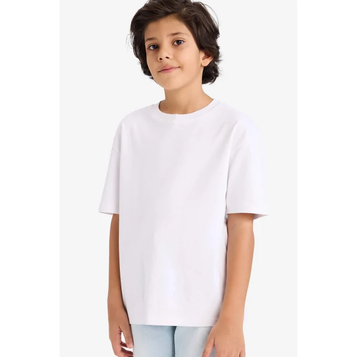 Defacto G6486A8WT34 Beyaz %100 Pamuk Oversize Kalın Kumaş Tişört Erkek Çocuk