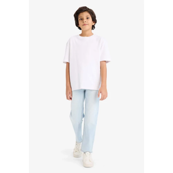 Defacto G6486A8WT34 Beyaz %100 Pamuk Oversize Kalın Kumaş Tişört Erkek Çocuk