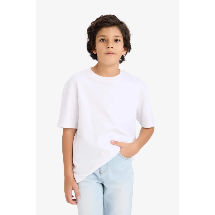 Defacto G6486A8WT34 Beyaz %100 Pamuk Oversize Kalın Kumaş Tişört Erkek Çocuk