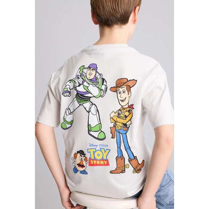 Defacto H3509A8GR503 Gri Toy Story Sırt Baskılı Oversıze Bisiklet Yaka Kısa Kollu Tişört Erkek Çocuk