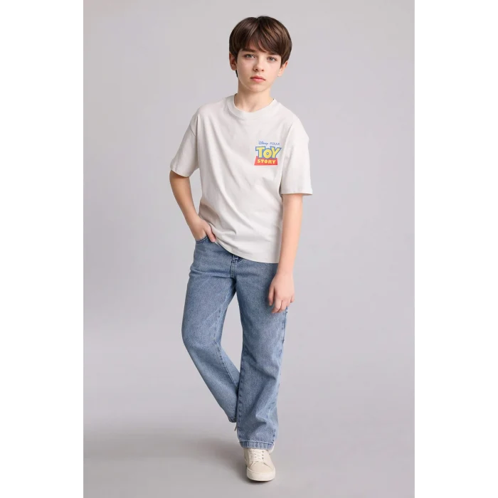Defacto H3509A8GR503 Gri Toy Story Sırt Baskılı Oversıze Bisiklet Yaka Kısa Kollu Tişört Erkek Çocuk