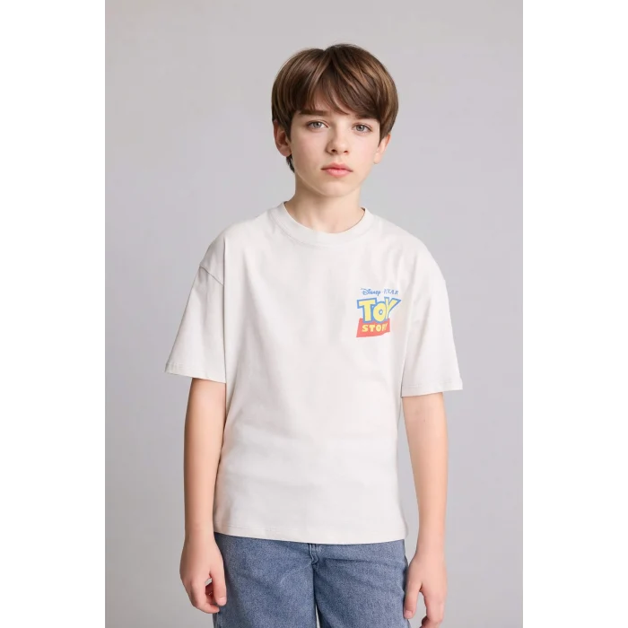 Defacto H3509A8GR503 Gri Toy Story Sırt Baskılı Oversıze Bisiklet Yaka Kısa Kollu Tişört Erkek Çocuk