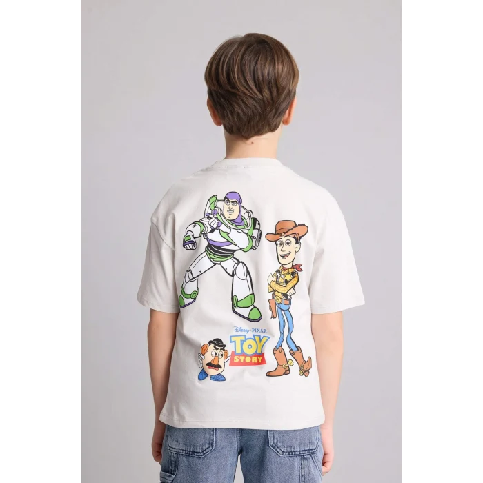 Defacto H3509A8GR503 Gri Toy Story Sırt Baskılı Oversıze Bisiklet Yaka Kısa Kollu Tişört Erkek Çocuk