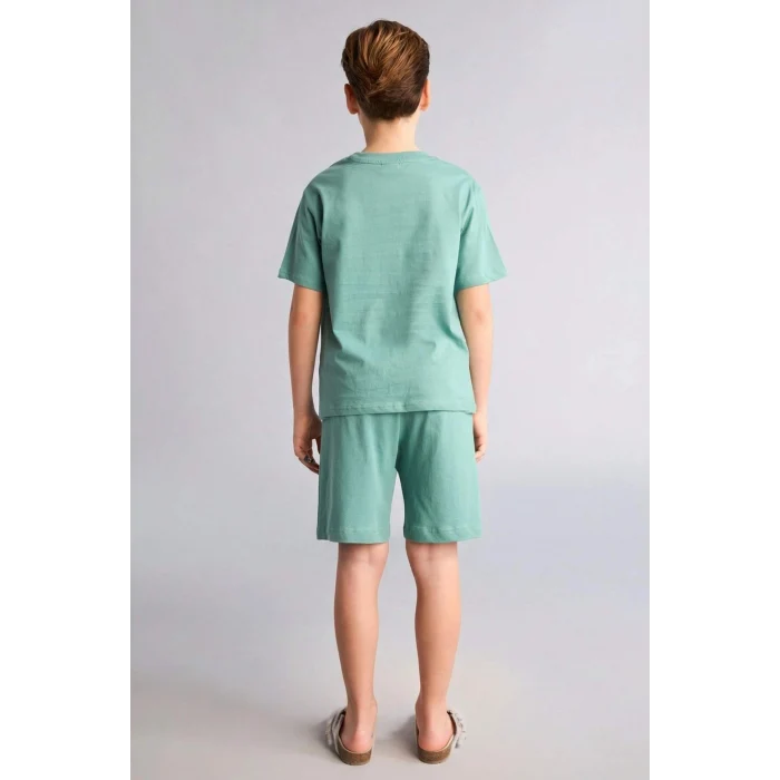 Defacto G8829A8GN1095 Yeşil %100 Pamuk Regular Fıt Baskılı 2li Pijama Takımı Erkek Çocuk