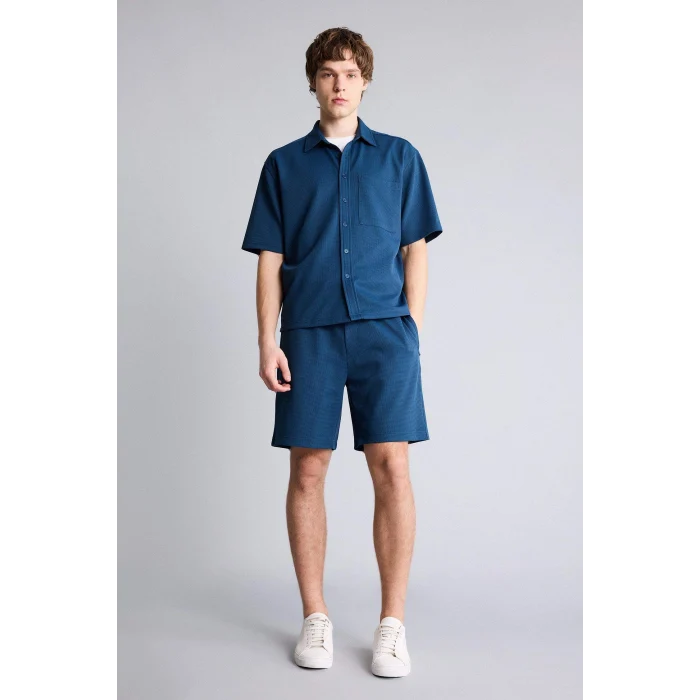 Defacto G4163AXNV164 Lacivert Esnek Kumaş Boxy Fit Gömlek