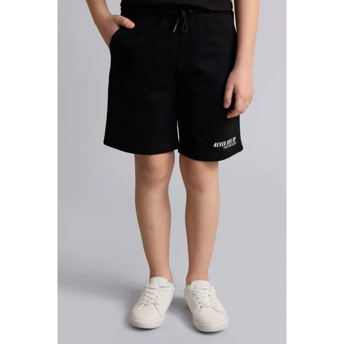 Defacto H7915A8BK81 Siyah Oversıze Slogan Baskılı Sweatshirt Kumaşı Şort Erkek Çocuk