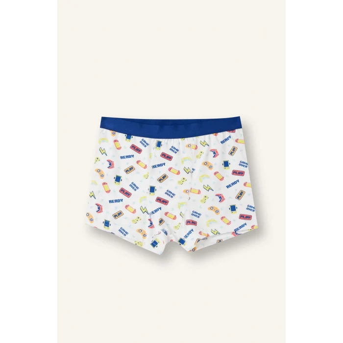 Defacto H1661A8WT34 Beyaz Kaykay Baskılı Penye 3lü Boxer Erkek Çocuk