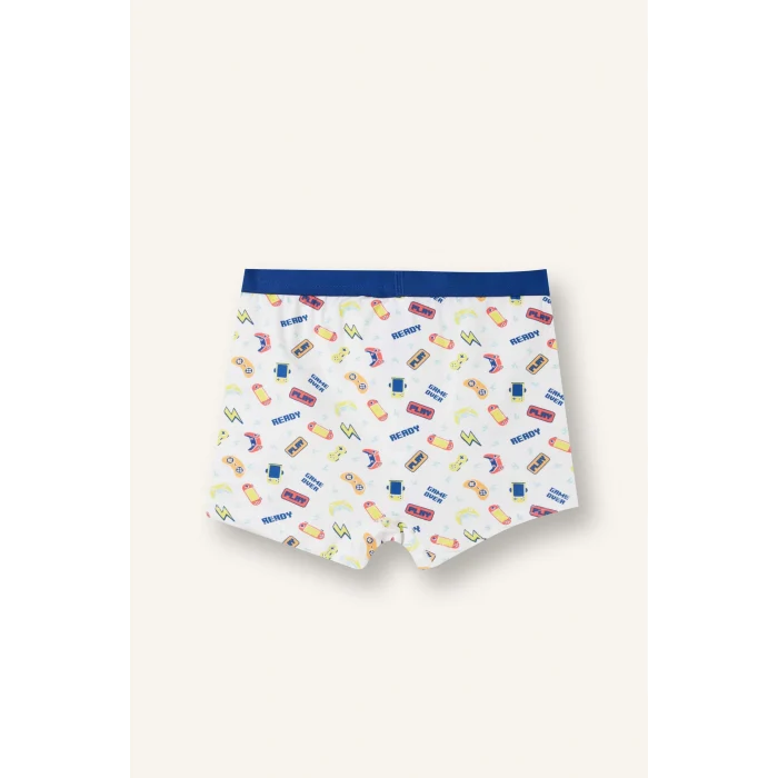 Defacto H1661A8WT34 Beyaz Kaykay Baskılı Penye 3lü Boxer Erkek Çocuk