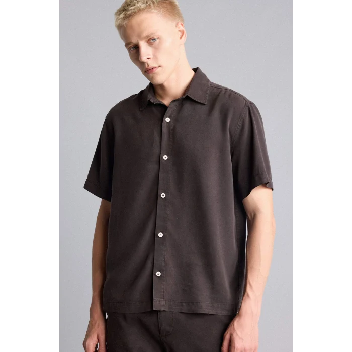 Defacto E2530AXBN339 Kahve Regular Fıt Tencel Kısa Kollu Gömlek