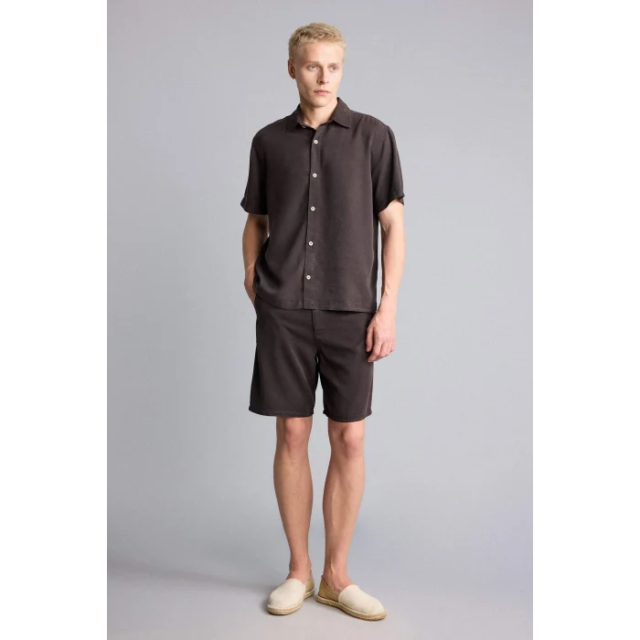 Defacto E2530AXBN339 Kahve Regular Fıt Tencel Kısa Kollu Gömlek