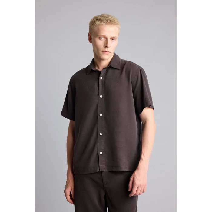 Defacto E2530AXBN339 Kahve Regular Fıt Tencel Kısa Kollu Gömlek