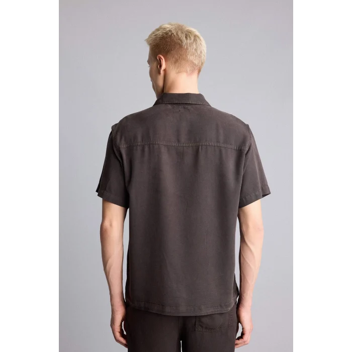Defacto E2530AXBN339 Kahve Regular Fıt Tencel Kısa Kollu Gömlek