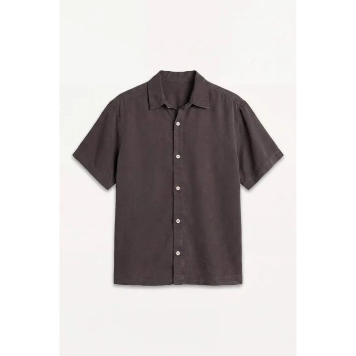 Defacto E2530AXBN339 Kahve Regular Fıt Tencel Kısa Kollu Gömlek