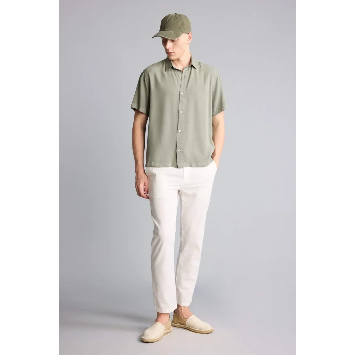 Defacto E2530AXKH422 Haki Regular Fıt Tencel Kısa Kollu Gömlek