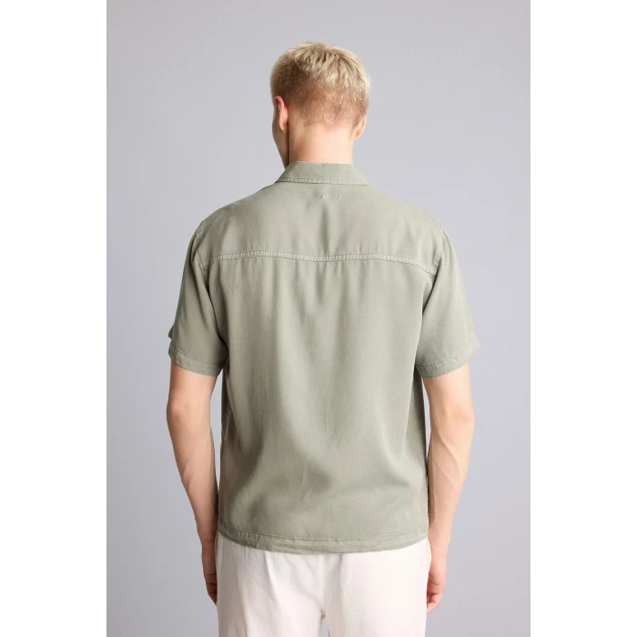 Defacto E2530AXKH422 Haki Regular Fıt Tencel Kısa Kollu Gömlek