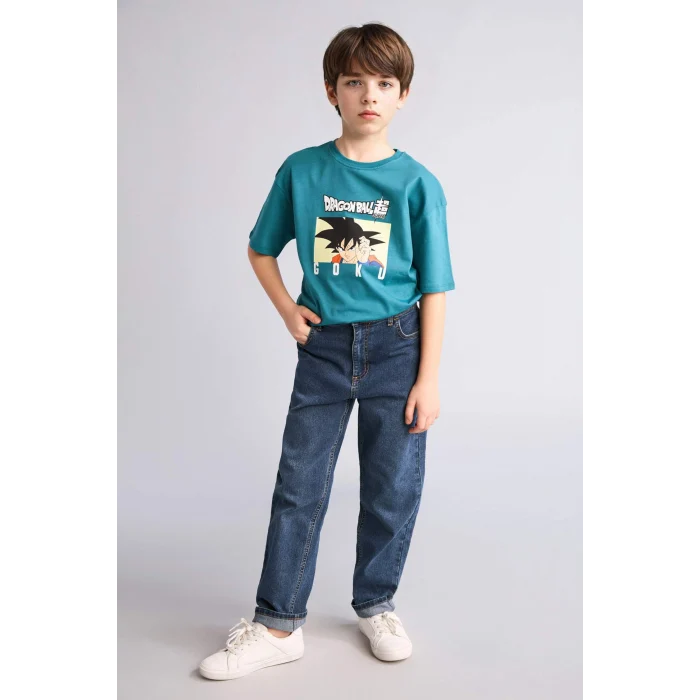 Defacto H3516A8GN368 Yeşil %100 Pamuk Dragon Ball Oversıze Bisiklet Yaka Kısa Kollu Tişört Erkek Çocuk