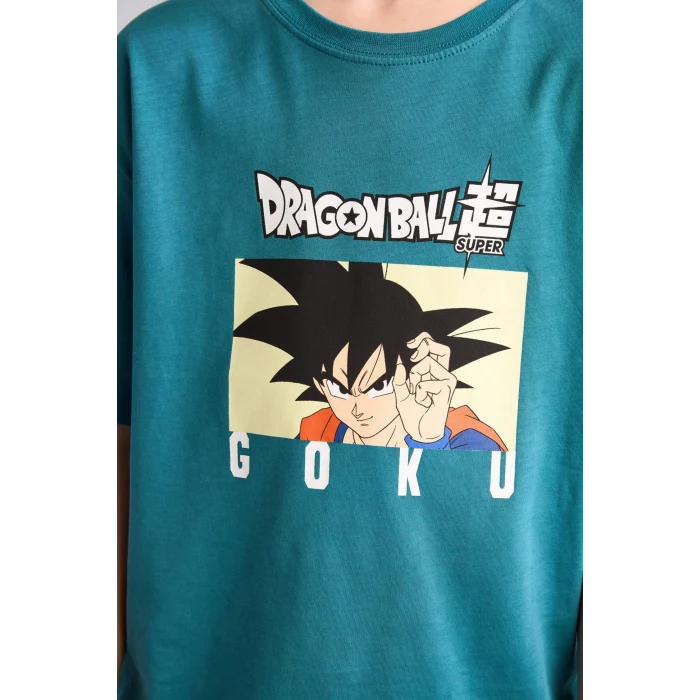 Defacto H3516A8GN368 Yeşil %100 Pamuk Dragon Ball Oversıze Bisiklet Yaka Kısa Kollu Tişört Erkek Çocuk