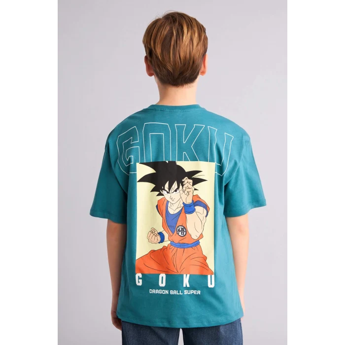 Defacto H3516A8GN368 Yeşil %100 Pamuk Dragon Ball Oversıze Bisiklet Yaka Kısa Kollu Tişört Erkek Çocuk