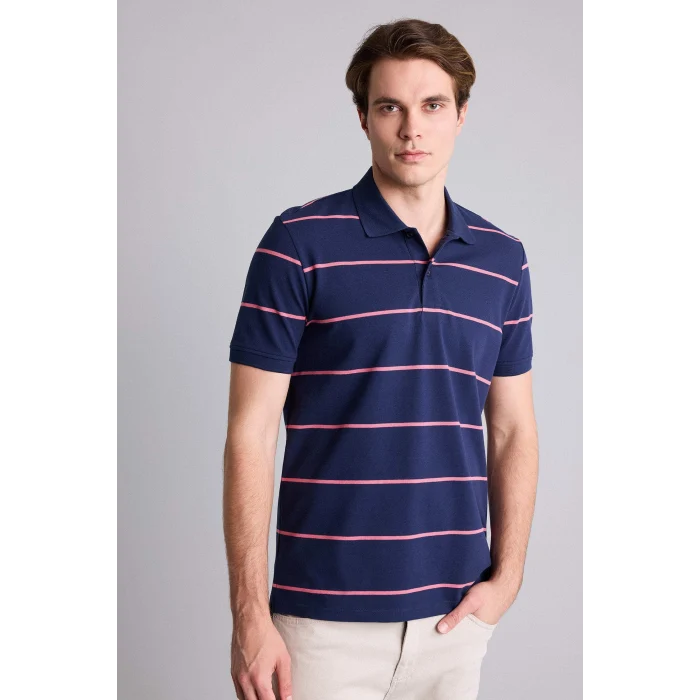 Defacto G6896AXNV241 Lacivert Regular Fıt Polo Yaka Çizgili Kısa Kollu Polo Tişört