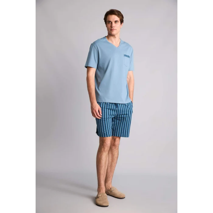 Defacto H8712AXBE485 Mavi %100 Pamuk Çiçekli 2li Dokuma Somon Pijama Kız Bebek