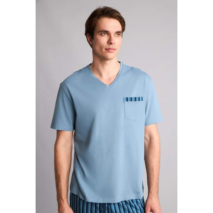 Defacto H8712AXBE485 Mavi %100 Pamuk Çiçekli 2li Dokuma Somon Pijama Kız Bebek