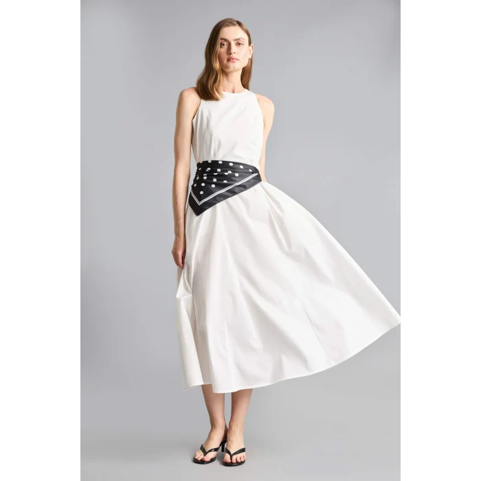 Defacto H4575AXWT32 Beyaz Fıtted Halter Yaka Poplin Kolsuz Midi Elbise