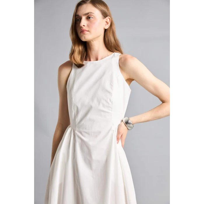 Defacto H4575AXWT32 Beyaz Fıtted Halter Yaka Poplin Kolsuz Midi Elbise
