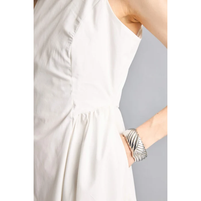 Defacto H4575AXWT32 Beyaz Fıtted Halter Yaka Poplin Kolsuz Midi Elbise
