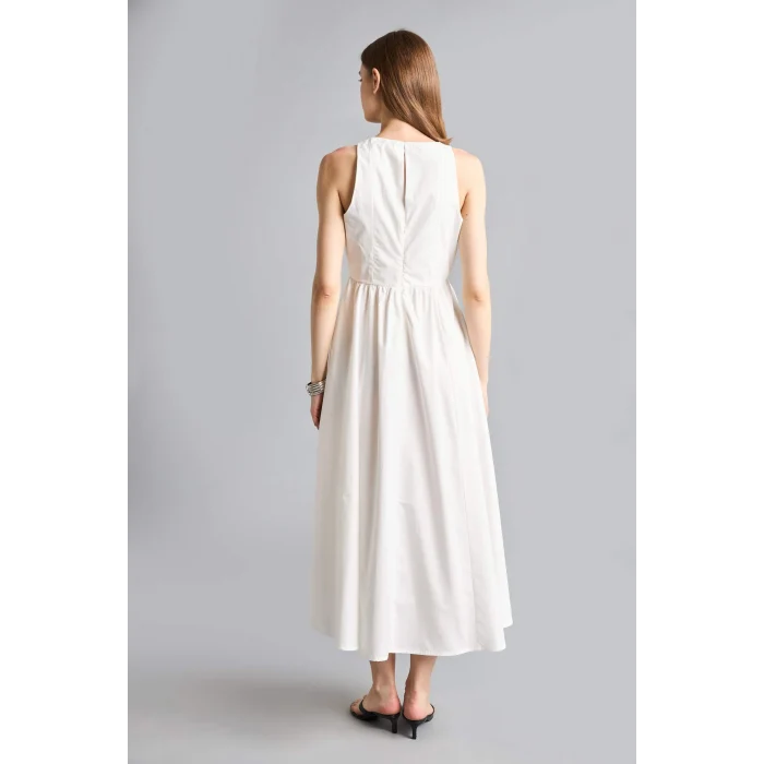 Defacto H4575AXWT32 Beyaz Fıtted Halter Yaka Poplin Kolsuz Midi Elbise