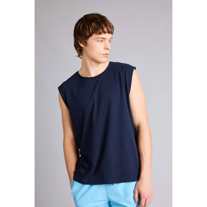 Defacto C7205AXNV256 Lacivert %100 Pamuk Boxy Fit Bisiklet Yaka Basic Atlet