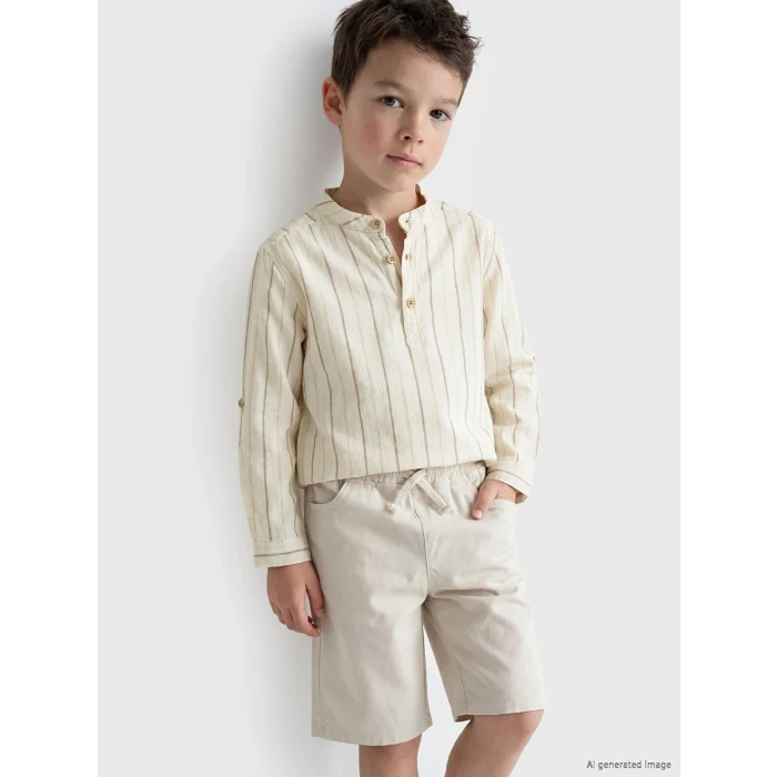 LCW Kids Turuncu Hakim Yaka Çizgili Erkek Çocuk Gömlek