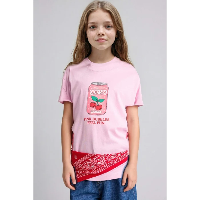 Defacto H8796A8PN205 Pembe Bisiklet Yaka Baskılı Kısa Kollu Açık Pembe Tişört Kız Çocuk