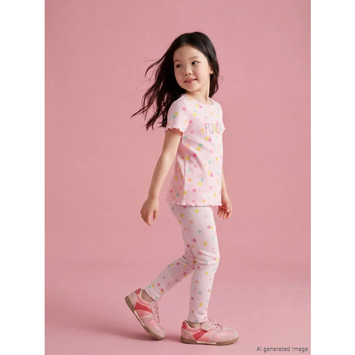 LCW Kids Pembe Puantiyeli Fitilli Kız Çocuk Tayt