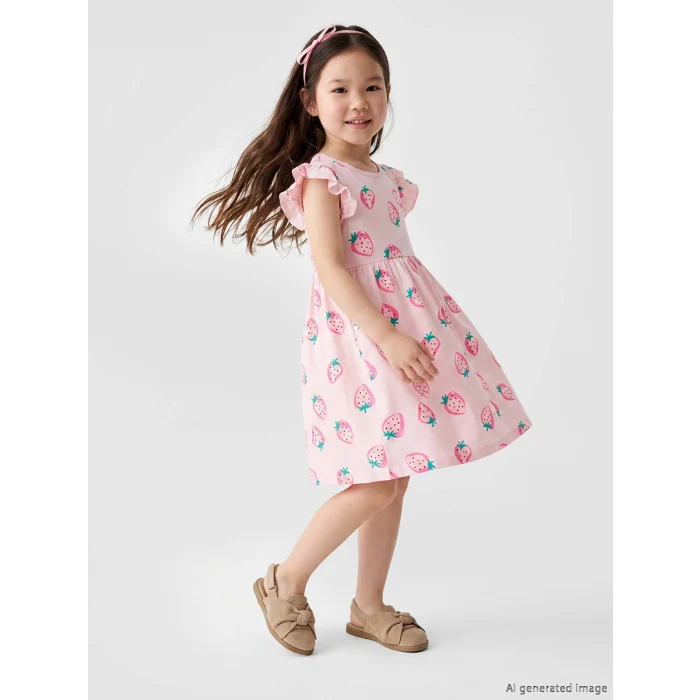 LCW Kids Pembe Kiraz Desenli Kız Çocuk Penye Elbise