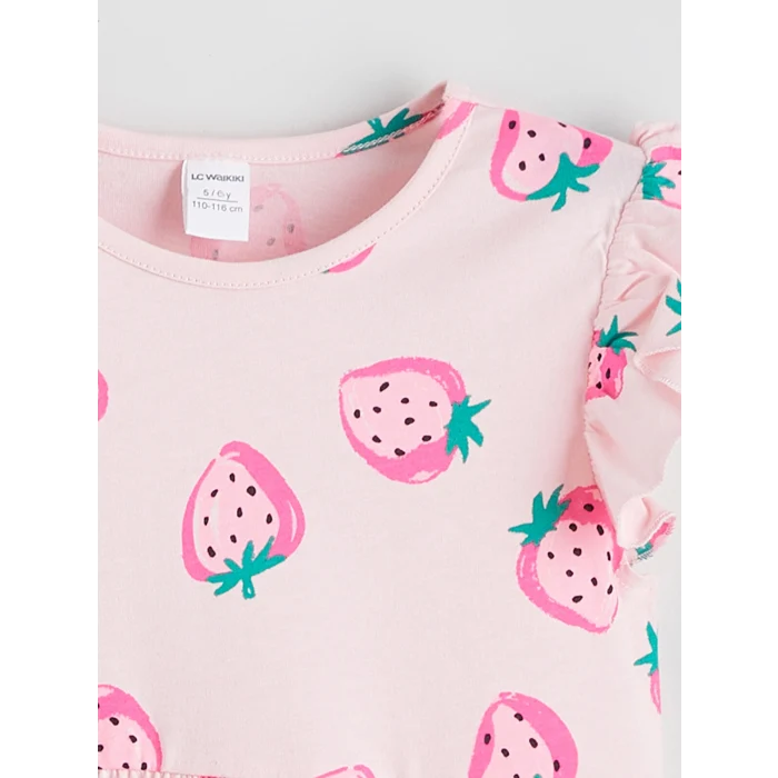 LCW Kids Pembe Kiraz Desenli Kız Çocuk Penye Elbise