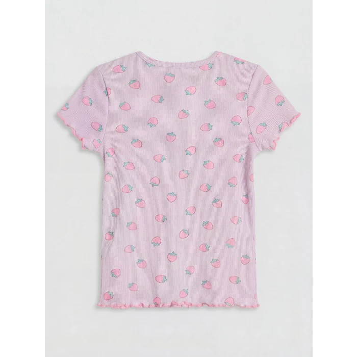 LCW Kids Ekru Baskılı Kız Çocuk Fitilli Tişört 2li