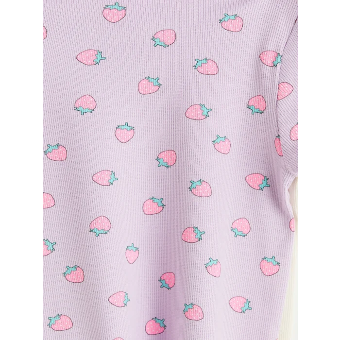 LCW Kids Ekru Baskılı Kız Çocuk Fitilli Tişört 2li