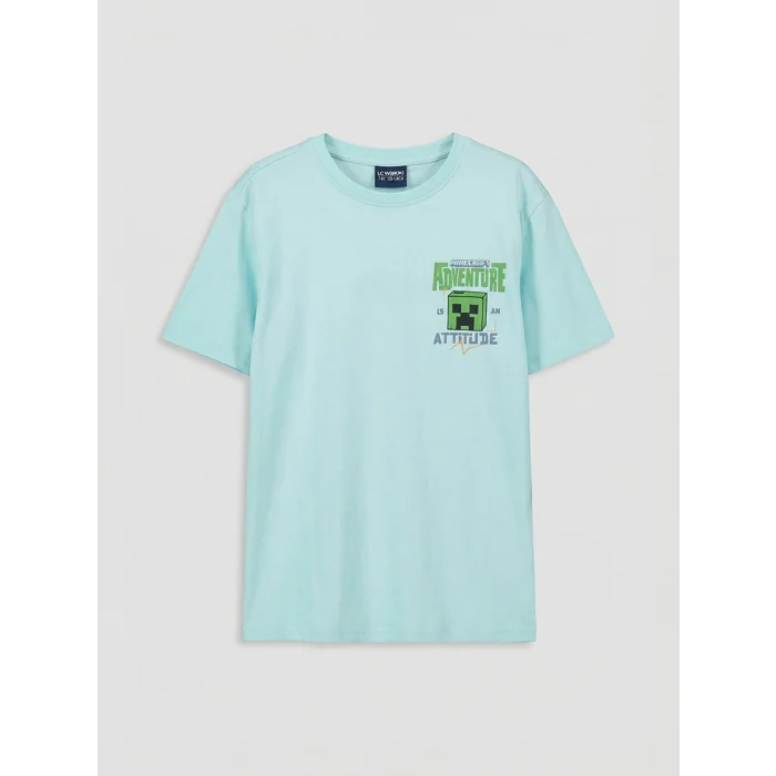 LCW Kids Mavi Minecraft Baskılı Erkek Çocuk Şortlu Pijama Takımı